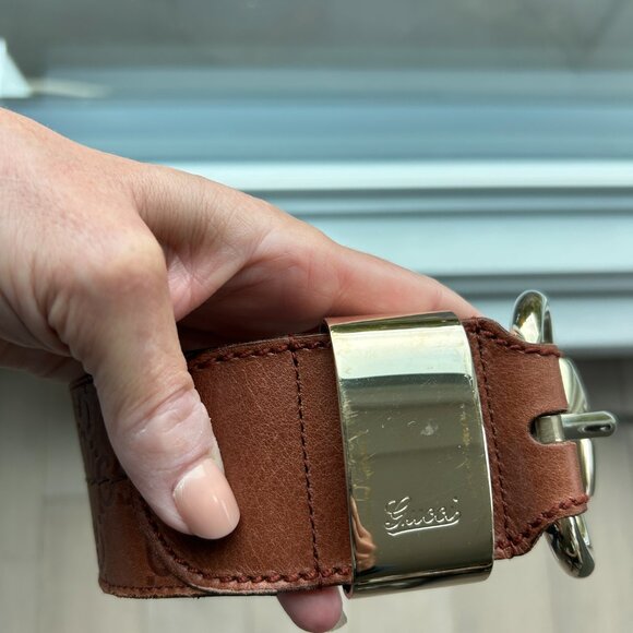Gucci Brown Guccissima Leather Wide Buckle Belt 90CM - Picture 9 of 10